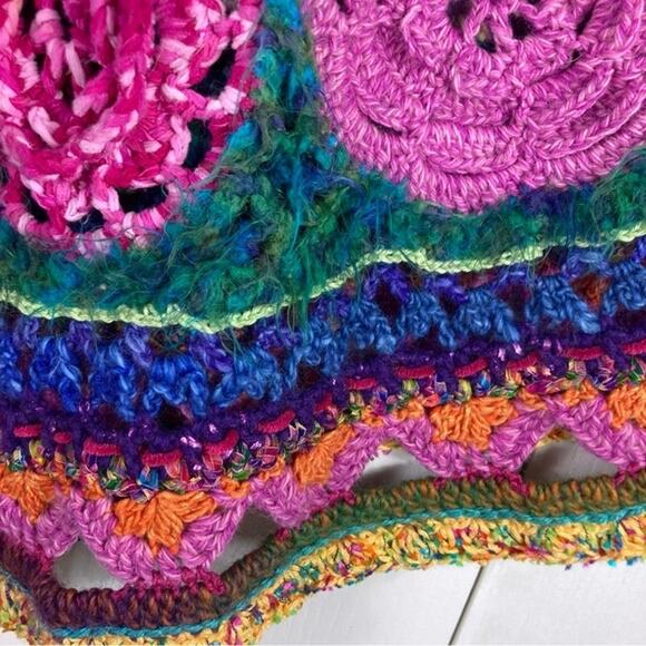 Cape Poncho Jacket Coat Sweater Cardigan Knit Crochet Thick Handmade Multicolor - Picture 11 of 14